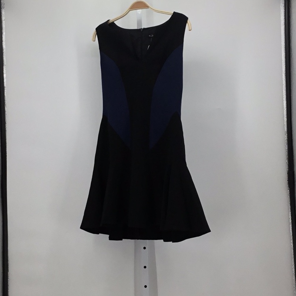 Black Halo Black and Navy Fit-and-Flare Cocktail Dress